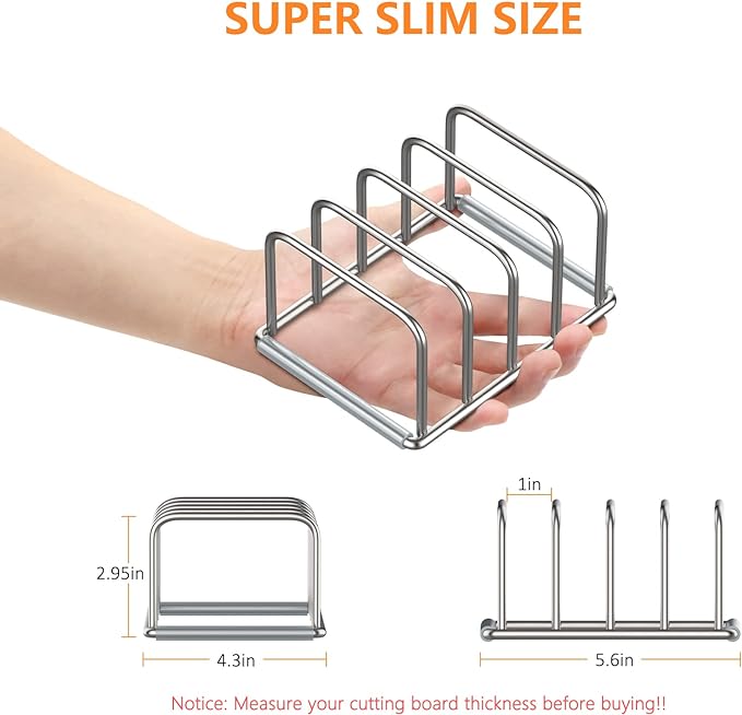Cutting Board Organizer Stand Holder,304 Stainless Steel Chopping Board Holder,Pot Pan Lid Holder Rack kitchen Shelf Bakeware,Cookie Sheets Organizer (1.0 Inch Width Slots)