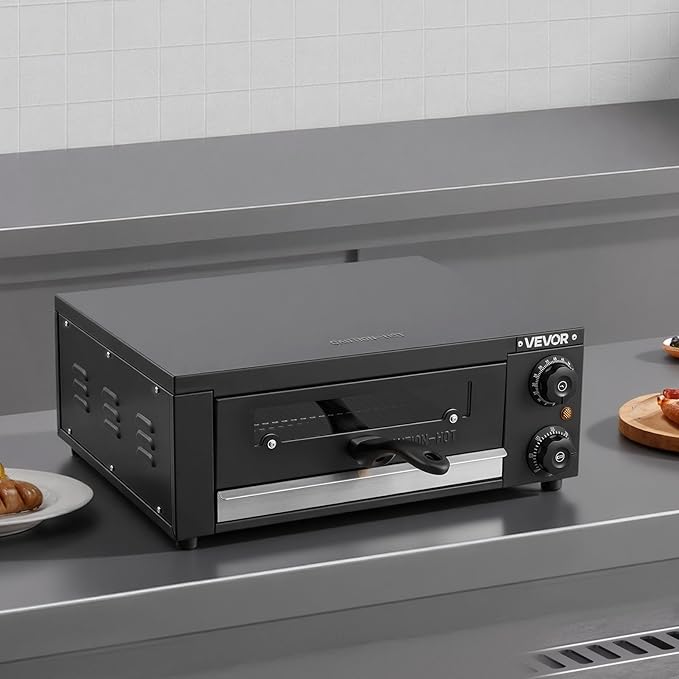 VEVOR Electric Pizza Oven, 12 in Countertop Pizza Oven, 77 to 572°F Temp Range, 1450W Indoor Pizzas Maker w/Timing & Temp Control, Pizzas Cooker w/Dual Heat Tube, Grill Rack, for Kitchen & Commercial