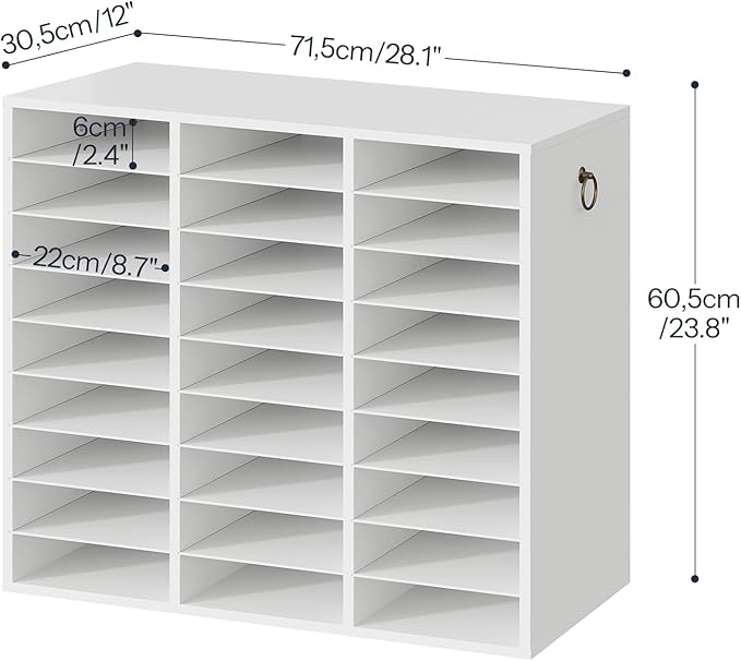 HOOBRO Literature Organizer, 27 Compartments Wooden Mail Organizer, Countertop Literature Sorter with Adjustable Shelves for Home, Office, School, Student Mailbox for Classroom, White WT27WF01