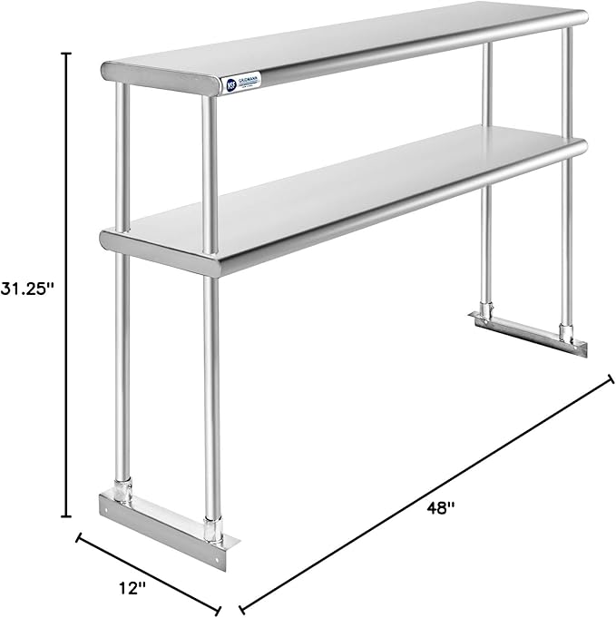 GRIDMANN NSF Stainless Steel Commercial Kitchen Prep & Work Table Plus A 2 Tier Shelf - 48 in. x 12 in.