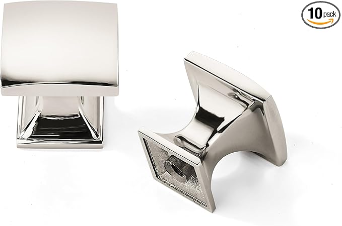 khtumeware 10 Pack 1 Inch Polished Nickel Cabinet Knobs - Zinc Drawer Pulls for Kitchen, Dresser - Square Handles