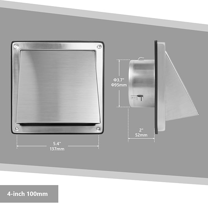 4 Inch Dryer Vent Cover Outside Stainless Steel Wall Vent with Removable Cover and Insect Screen Mesh