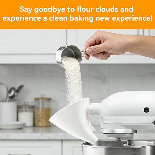 Flour Funnel for Kitchen Aid Mixers – Stand Mixer Attachment for Easy Pouring of Flour and Eggs, Prevents Spills and Mess, Anti-Splash Accessory for Convenient Home Baking