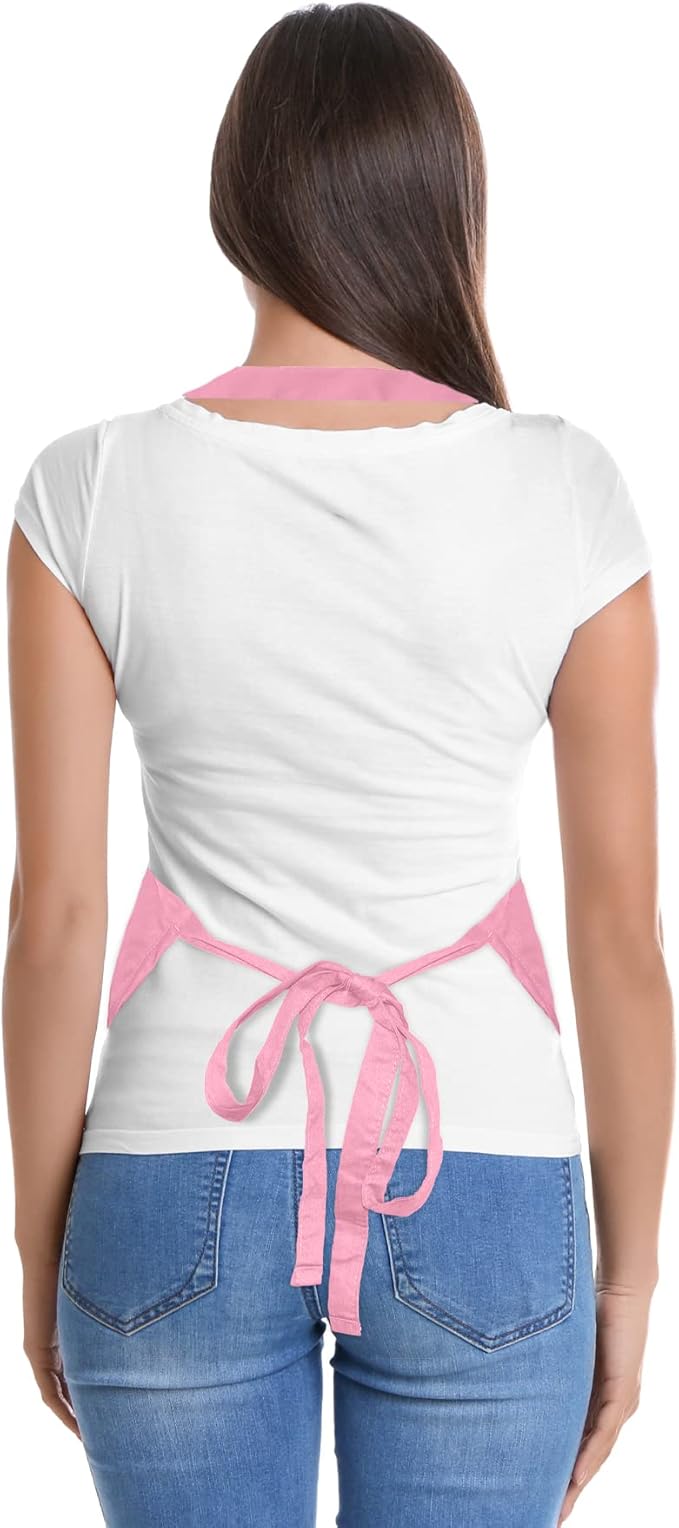 DALIX Apron Commercial Restaurant Home Bib Spun Poly Cotton Kitchen Aprons (2 Pockets) in Pink