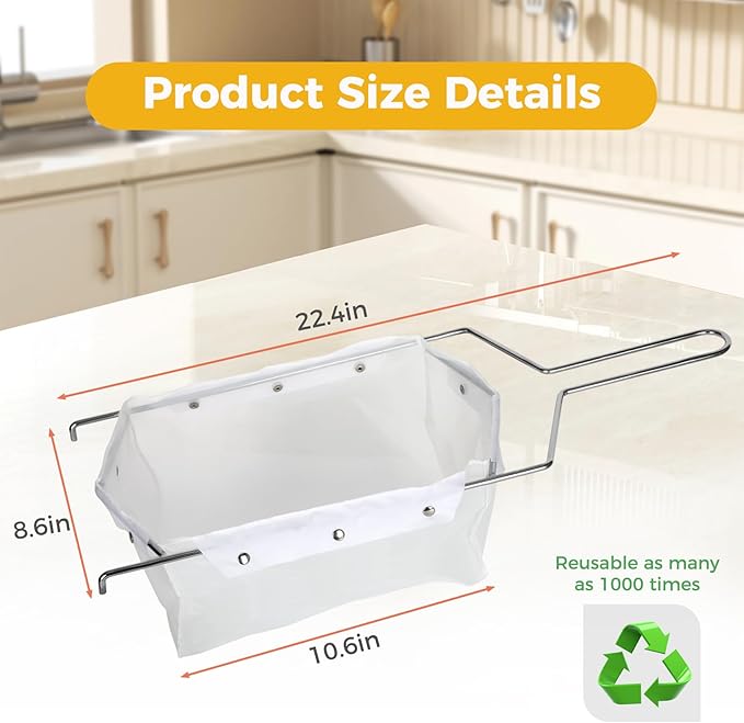 Fryer Filter Bag & Frame, Filter Bag Easy to Clean with Hot Water, Can Be Reused 1000 Times, Suitable for 70 lb Polishing Oil, Used for Household and Commercial Purposes