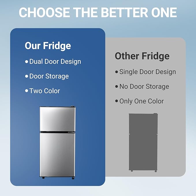 Mini Refrigerator with Freezer 4.0 Cu. Ft., Small Dorm Fridge with Freezer, Adjustable Thermostat Compact Fridge Freezers for Apartment, Dorm, Kitchen, Office, Silver