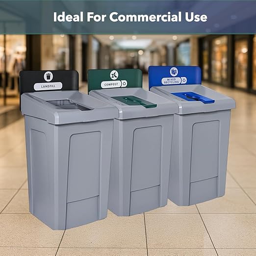 33 Gallon Compost Bin with Hinged Lid – Commercial Organic Waste Container with Venting and Cinches – Green Recycling Station for Kitchens, Cafeterias, and Institutions
