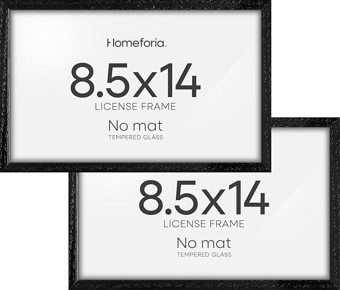 Homeforia 8.5x14 Marriage License Frame Black, High End Oak 8.5x14 Certificate Black Wood Frames, 8.5by14 Wooden Frame for Wall & Tabletop, 8.5 by 14 Picture Frames, Tempered Glass, Wall Kit, Set of 2