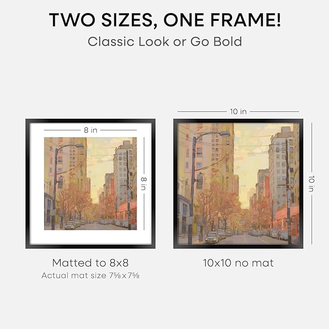 Homeforia 10x10 Black Picture Frame, High End Metal 10 by 10 Square Frames with Mat 8 x 8 Opening, 10by10 Poster Frames Matted to 8x8 Photo, Wall or Tabletop Frames, Tempered Glass, Wall Kit, Set of 3