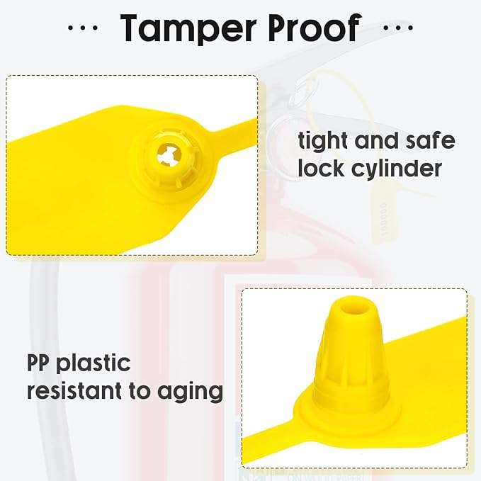 1000 Pcs Plastic Tamper Seals Fire Extinguisher Tags Security Tags Seals Safety Numbered Zip Ties Labels Safety Disposable Self Locking Signage 250 mm Length (Yellow)
