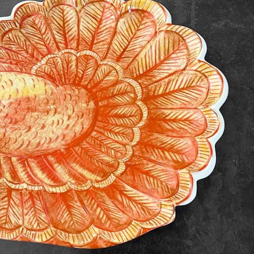 UP Glitter Turkey Shaped Melamine Serving Platter, Thanksgiving Party Tray, Festive Fall Design, for Snacks, Appetizers, and Desserts, Orange, 19 x 15 Inch