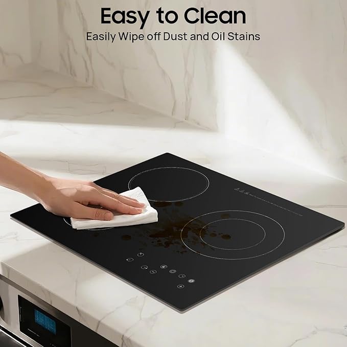 24" Electric Cooktop, 3 Burner Built-In Ceramic Stove Top With Led Display Screen, 9 Heating Levels & Touch-Adjustable Control, 2600W Radiant Electric Cook Top For Kitchen Office Hotel Restaurant Etc