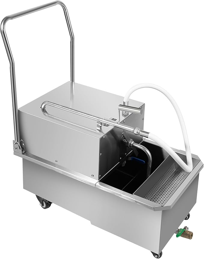 55 L /14.5 Gal Commercial Mobile Fryer Filter Machine 550W Restaurant Oil Filter Machine Mobile Fryer Oil Filter Machine with Filter Papers Fryer Oil Filter Cart for Supermarket, Restaurant