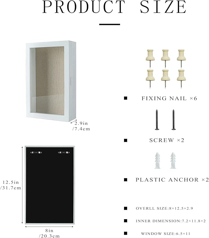 Freezing point Shadow Box Frame 8x12.5 Shadow Boxes Display Case with Linen Back Memorabilia Awards Medals Bouquet Photos Picture Badge Wedding Memory Box for Keepsakes White Small Pin Board White