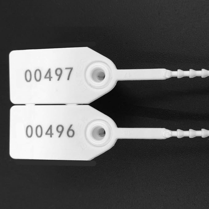 250mm Pull-Tite Plastic Security Seals Shipping Tags Disposable Signage Numbered(Package of 100) (White)