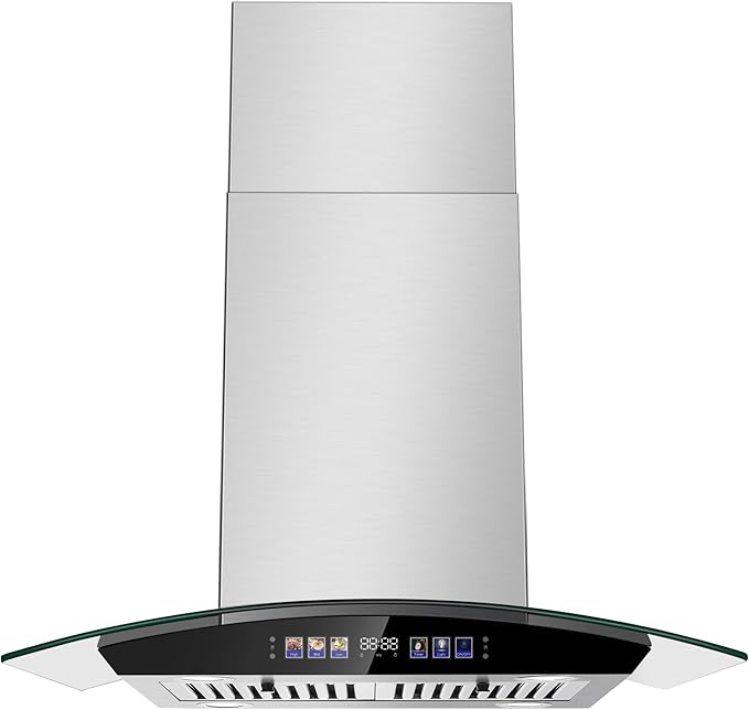 Island Range Hood 30 Inch 700 CFM Ceiling Mount Kitchen Vent Hood Tempered Glass with Color Gesture Sensing & Touch Control, 3 Speed Fan, 4 LED Lights, Permanent Filters