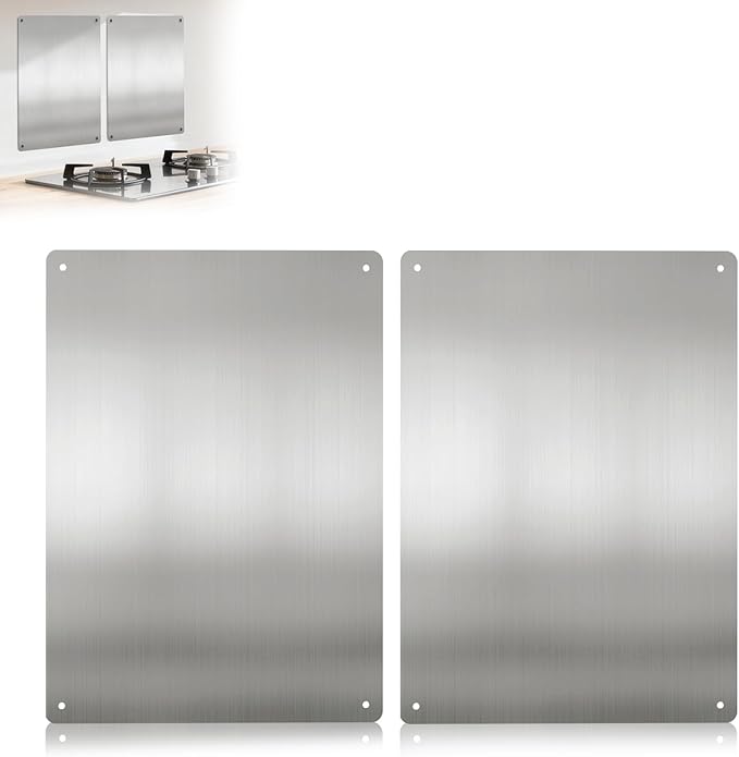 Stainless Steel Stove Backsplash Wall Guard - Heat Resistant Splatter Shield for Kitchen Wall, Oil-Proof for Gas/Electric Stoves, Easy Install with Pre-Drilled Holes (Brushed Silver)