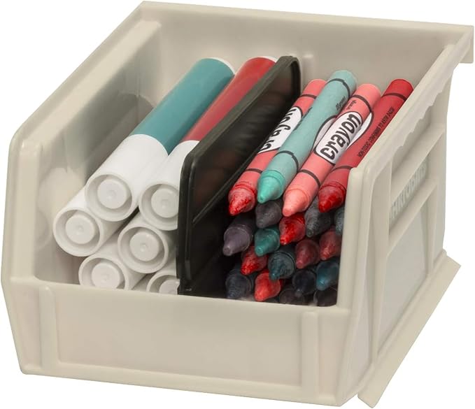 Akro-Mils 30210 AkroBins Plastic Storage Bins, Space-Saving Stackable Bins for Garage, Pantry, Craft Organization, 5-Inch x 4-Inch x 3-Inch, Stone, 24-Pack