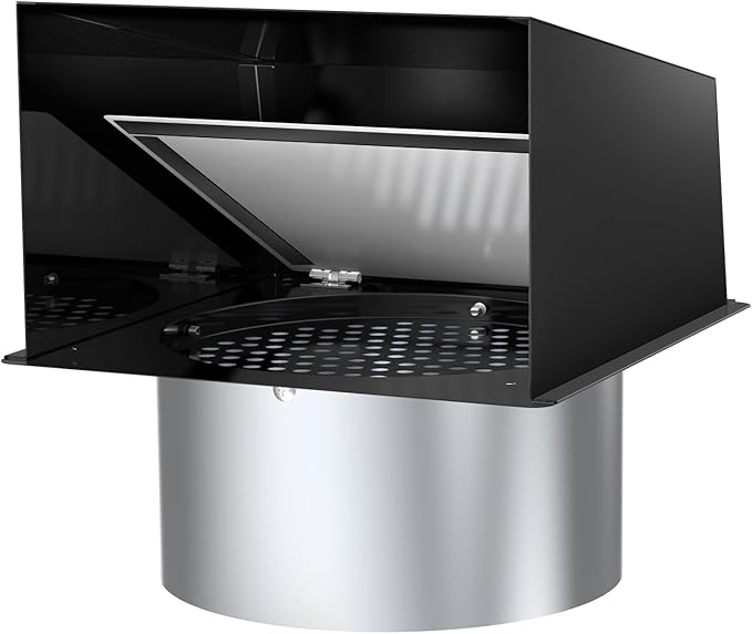 6 Inch Hooded Wall Vent, Dryer Wall Vent Cover Outside with Screen and Damper, Wall Exhaust Vent Cover, Outdoor Air Vent Cap for Range Hoods/Kitchen/Bathroom/Laundry/Basements/Garages, Black