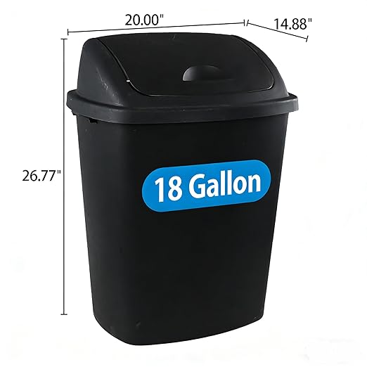 18 Gallon Trash Can, Commercial Plastic Wastebasket, Black Garbage Can Container Bins for Bedroom/Bathroom/Office, 26.7 Inch Tall (Set of 4)