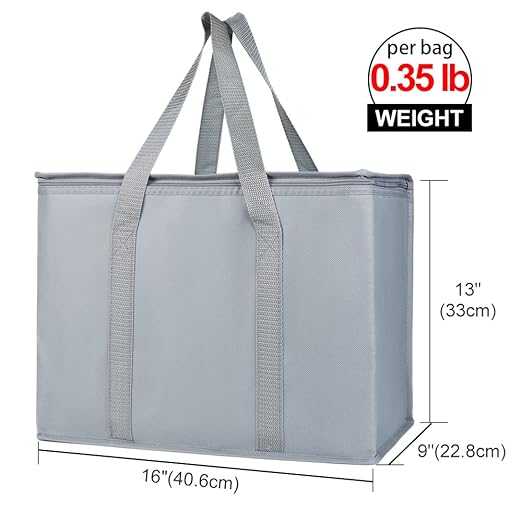 Bodaon 3-Pack Insulated Reusable Grocery Shopping Bag, X-Large Frozen Food Cold, Cooler Bags with Secure Top, Insulated Food/Pizza Delivery Bag, Gray