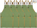 5 Pack Kitchen Apron, Work Apron, Canvas, Multiple Pockets, Gardening, Painting, BBQ, Artist, Carpenter, Sizes M to XXL, Olive