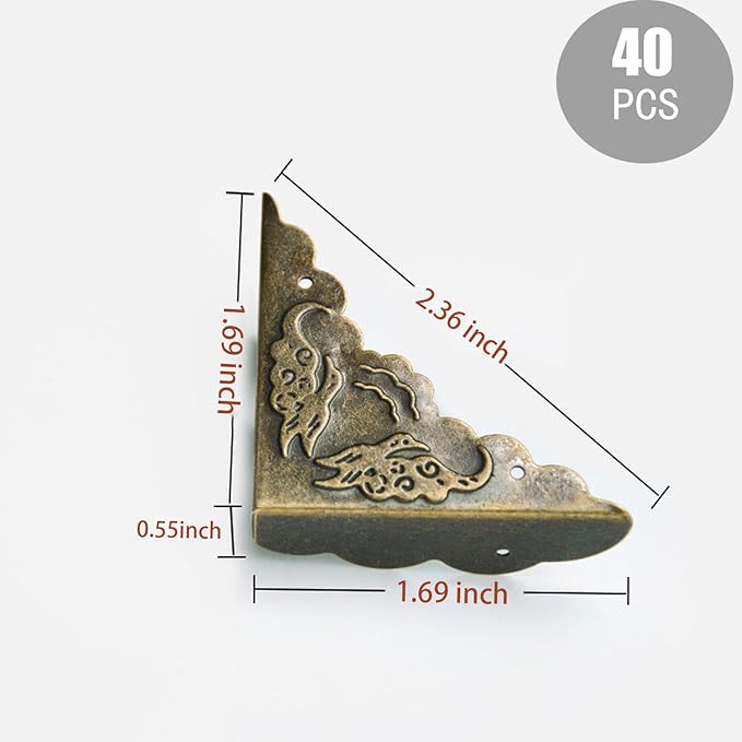40 Pcs Metal Furniture Corner Protector,Antique Decorative Corner for Jewelry Box,for Storage Box Jewelry Case Cabinet Wooden Chest Etc. (Antique Bronze)