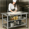 Stainless Steel Table with Wheels for Food Preparation and Work, Multi-Size Optional, Three-Layer Variable Two-Layer Metal Commercial Workbench Outdoor, Restaurant, Kitchen (48" Lx32 Wx34 H)