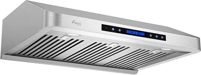 Awoco 36” Supreme 7” High Stainless Steel Under Cabinet Range Hood 4 Speeds, 8” Round Top Vent, 1000CFM 2 LED Lights, Remote Control & External Oil Collector (RH-S10-36S)