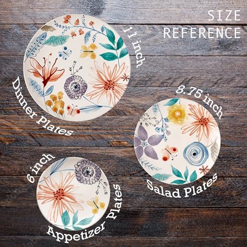 Bico Blossom Symphony Dinner Plates Set of 4, 11 Inch Large Ceramic Plates for Pasta, Steak, Stylish Serving Dishes, Microwave and Dishwasher Safe, Gift for Housewarming and Thanksgiving