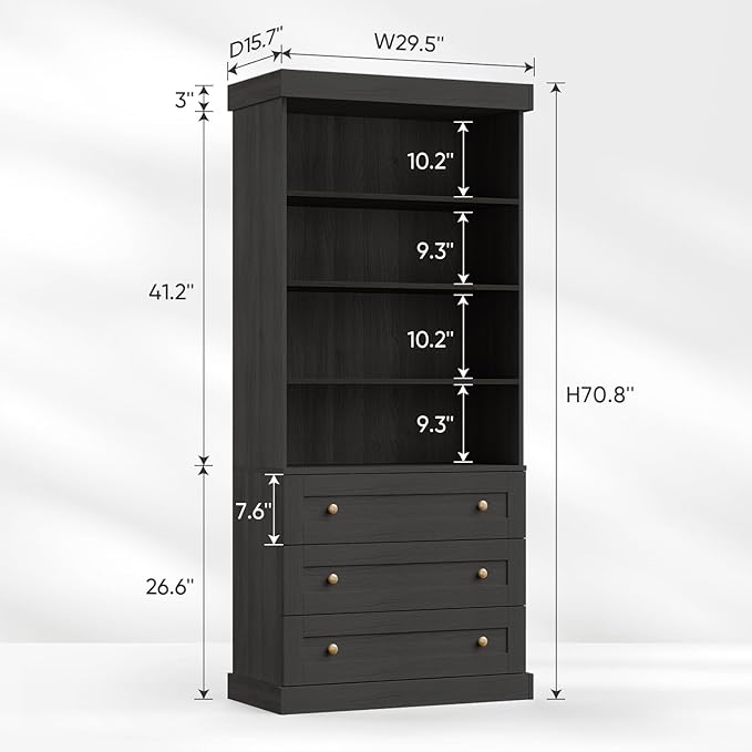 Vyre 71" Tall Farmhouse Kitchen Pantry, Set of 2 Large Storage Cabinets with 3 Drawers, Adjustable Shelves, Wood Versatile Hutch Cabinet for Living Room, Dining Room, Black