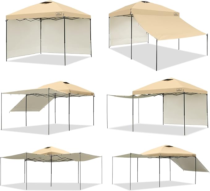 KAMPKEEPER 10x10 Easy Pop Up Canopy Tent with Sidewalls, Instant Outdoor Shade Shelter with Removable 10FT Sun Walls, Quick Setup Waterproof and UV-Resistant for Patio (Khaki, 2 sidewall)