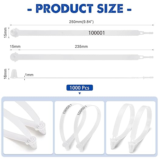 Roowest 1000 Pcs Plastic Truck Trailer Door Seals, Tamper Evident Security Tags, Numbered Safety Disposable Locks for Container Logistics Transport Package Shipping(White)