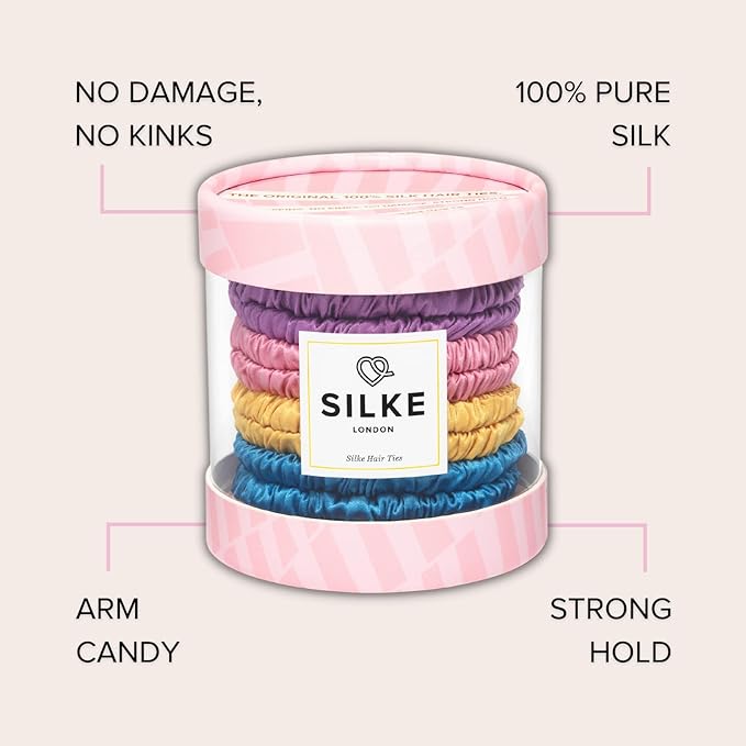 SILKE Hair Accessories - Luxurious Silk Scrunchies (8 Pack) | 100% Silk Hair Ties for Women - No Damage, Ideal for All Hair Types & Styles