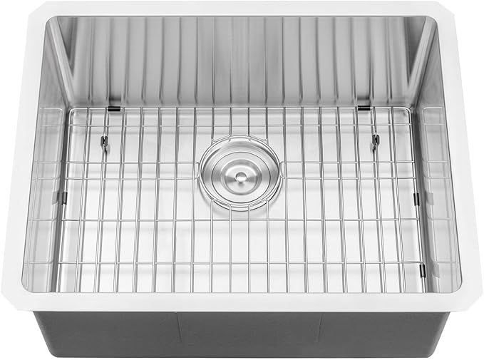23 in. x 18 in. x 10 in. 16-Gauge Stainless Steel Undermount Single Bowl Kitchen Sink with Bottom Grid Set, Silicon Dishrack, Pot Mat and Strainer