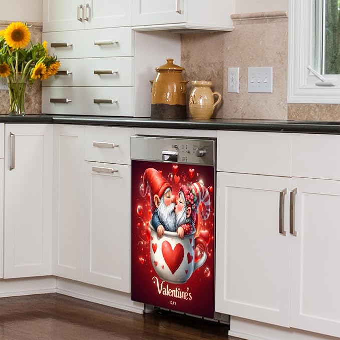 Valentine Day Gnome Red Dishwasher Magnet Cover Magnetic Dishwasher Decorative Cover Front Dishwasher Door Covers Reuseable Dishwasher Covers Decal for Kitchen Home Decorative