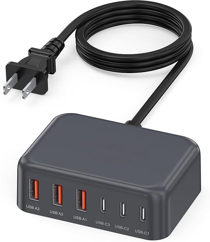 USB C Charger Block, 100W GaN 6 Port PD USB C QC USB A Wall Charger Adapter Plug Cube, Super Fast Type C Charging Station Hub for iPhone 17 16 15 14 Pro Max iPad Samsung Pixel