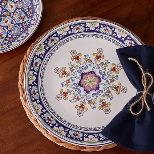 Bico Mandala Kaleidoscope Dinner Plates Set of 4, 11 Inch Large Ceramic Plates for Pasta, Steak, Stylish Serving Dishes, Microwave and Dishwasher Safe, Gift for Housewarming and Thanksgiving