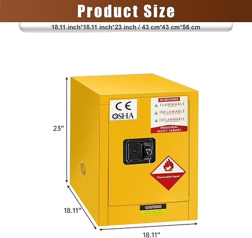 12 Gallon Flammable Storage Cabinet, 23×18×18in Galvanized Steel Safety Storage Cabinet, Adjustable Shelf Fireproof Cabinets, Flammable Liquid Storages Cabinets for Industrial and Home Use, Yellow