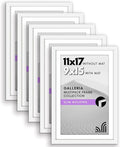 Americanflat 11x17 Picture Frame with Polished Plexiglass - Set of 5 - Use as 9x15 Frame with Mat or Display 11x17 Photo Without Mat - Galleria Collection - Picture Frames for Wall Display - White