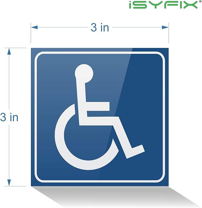 iSYFIX Handicap Signs Stickers Decal Symbol - 4 pack, 3x3 inch - Disable Wheelchair Sign, Disability Sticker, Premium Self-Adhesive Vinyl, Laminated, Indoor & Outdoor