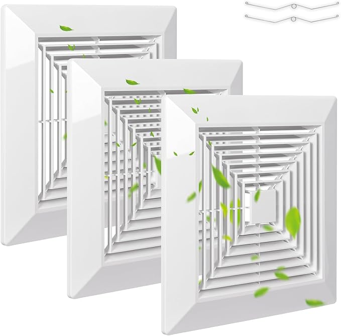 White (3 Piece 12" x12"Inch） Bathroom Exhaust Fan Cover with Spring, Square Ceiling or Wall Mounted Exhaust Fan, Ceiling Fan, Grille, Air Diffuser, Diverter Ventilation Hood, Replacement Accessories