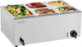 VEVOR 5-Pan Commercial Food Warmer, 24QT Electric Steam Table, 1200W Professional Countertop Stainless Steel Buffet Bain Marie with 86-185°F Temp Control for Catering and Restaurants, Silver