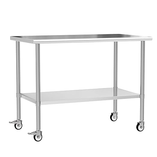 Stainless Steel Work Table with Wheels, 30x60 Inch NSF Kitchen Prep Table with Adjustable Undershelf for Commercial Restaurant, Garage, Outdoor BBQ