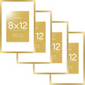 Homeforia 8x12 Picture Frame Gold, High End Metal 8 x 12 Poster Frames with Mat 6 by 8 for Photo, 12x8 Frame Matted to 6x8 inch Print, 8by12 Wall or Tabletop Frames, Tempered Glass, Wall Kit, Set of 4