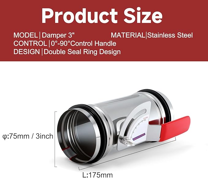 3 Inch HVAC Duct Manual Volume Backdraft Damper,Stainless Steel Airflow Control Valve With Adjustment Handle,Duct Damper for HVAC Ventilation System (3inch)