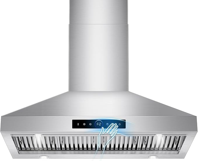 48 inch Range Hood Wall Mount, 1500 CFM with 4-Speed Gesture Sensing & Touch Control, Stainless Steel Ducted Kitchen Stove Vent Hoods with 4 LED Lights, Time Setting, Dishwasher-Safe Baffle Filters