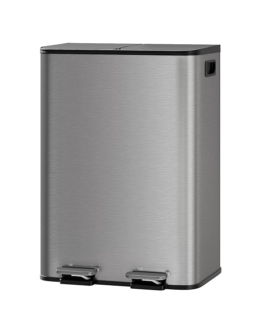 Garvee Trash Can, 2 x 8 gal (2 x 30 L) Garbage Can for Kitchen Dual Compartment Recycling Kitchen Step Trash Bin, Stainless Steel Trash and Recycle Bin Combo with Soft-Close Lid,Matte Grey