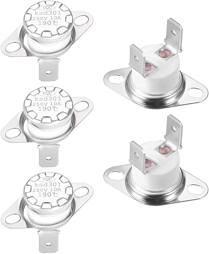 uxcell KSD301 Thermostat 190°C/374°F 10A Normally Closed N.C Adjust Snap Disc Temperature Switch for Microwaves,Oven,Coffee Maker 5pcs,Ceramic Material