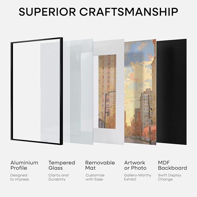 Homeforia 12x17 Picture Frame Black, High End Metal 12x17 Poster Frames with Mat 10x15 for Photo, 12 x 17 Black Frame Matted to 10 x 15 inch Print, 17x12 Thin Frame, Tempered Glass, Wall Kit, Set of 2